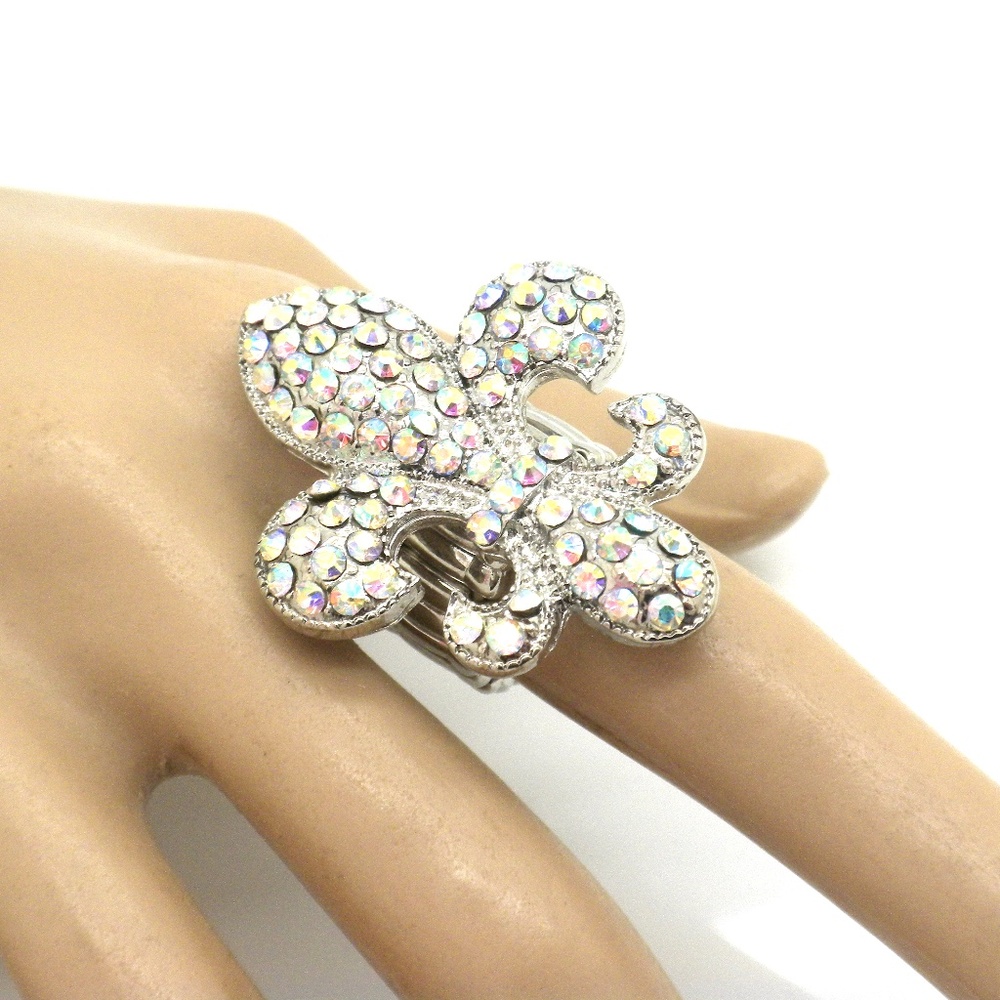 Crystal Large Fluer de lis Ring Quality Stretch